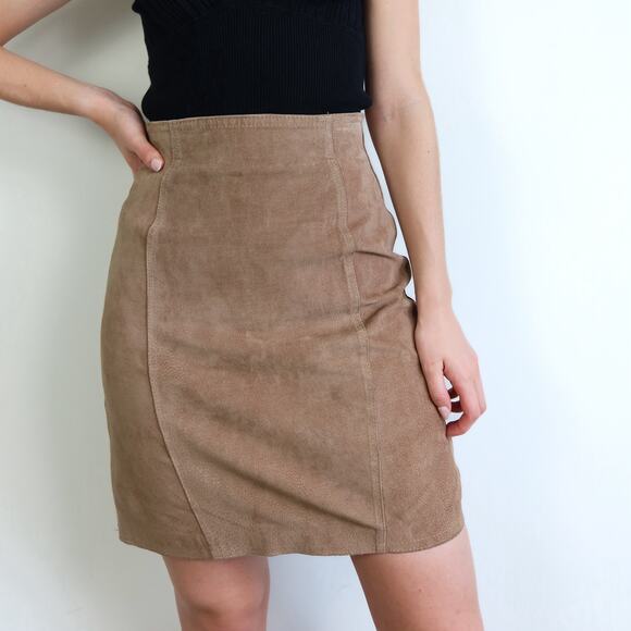 Vintage Tan Suede Pencil Skirt Copper Key 5 - Picture 14 of 15